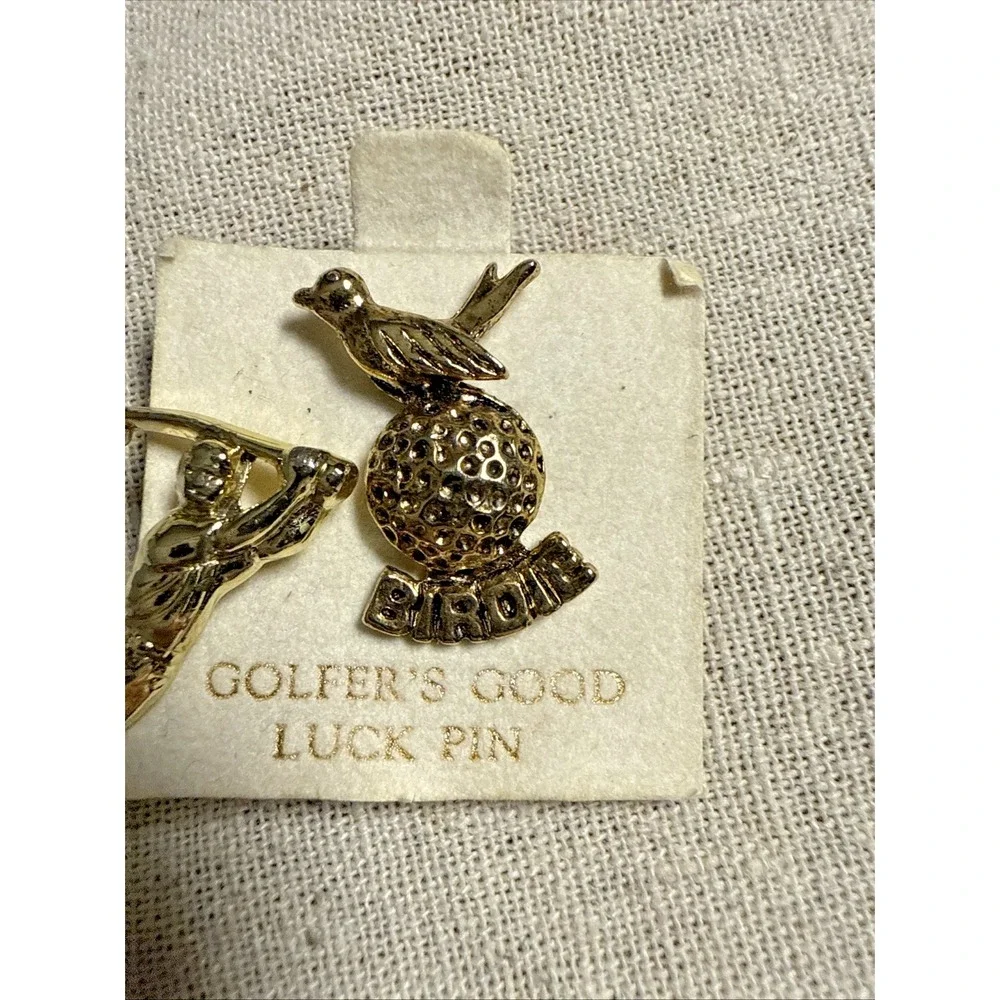 2-Men Golfer Swinging Club and 1-Birdie with golf ball Gold Tone Collectible Pin - Picture 4 of 9